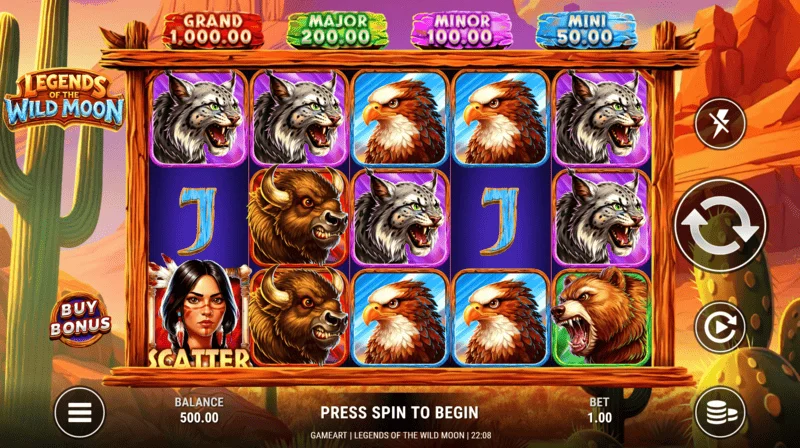 Legends of the Wild Moon - 5×3 ızgara oyun ekranı